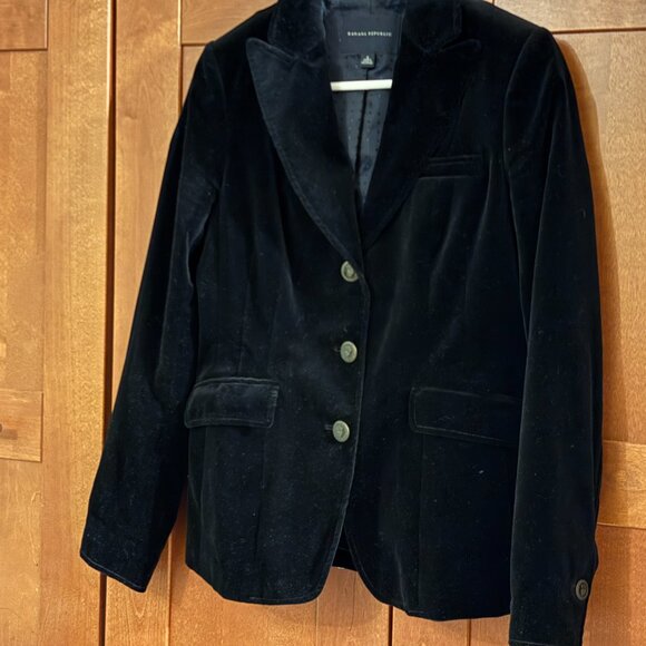 Banana Republic Black Velvet Blazer Jacket Womens Classic Tailored Sz 8 - Picture 4 of 9